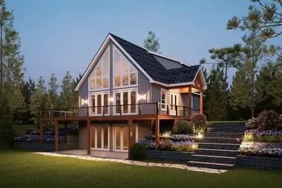 Contemporary Mountain House Plan with Two-Story Great Room and Expansive Deck