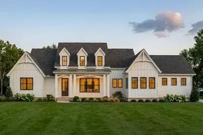 Modern Farmhouse Ranch House Plan with Vaulted Great Room and Split Beds
