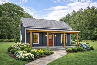 Cozy 2-Bedroom Cabin House Plan with Bunk Room and Covered Porch