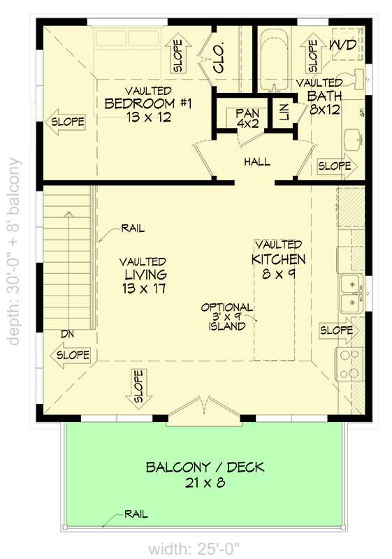 Plan 680653VR: Modern Carriage House Plan with 1 Bedroom and 2-Car Garage - Floor Plan - Image #7 - Carriage, Modern