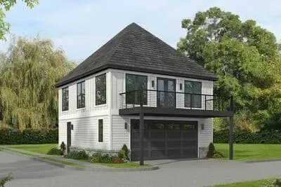 Modern Carriage House Plan with 1 Bedroom and 2-Car Garage