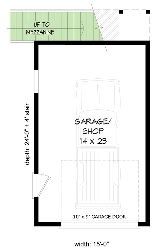 Plan 680654VR: Compact 1-Car Garage with Rooftop Deck - Floor Plan - Image #6 - Traditional