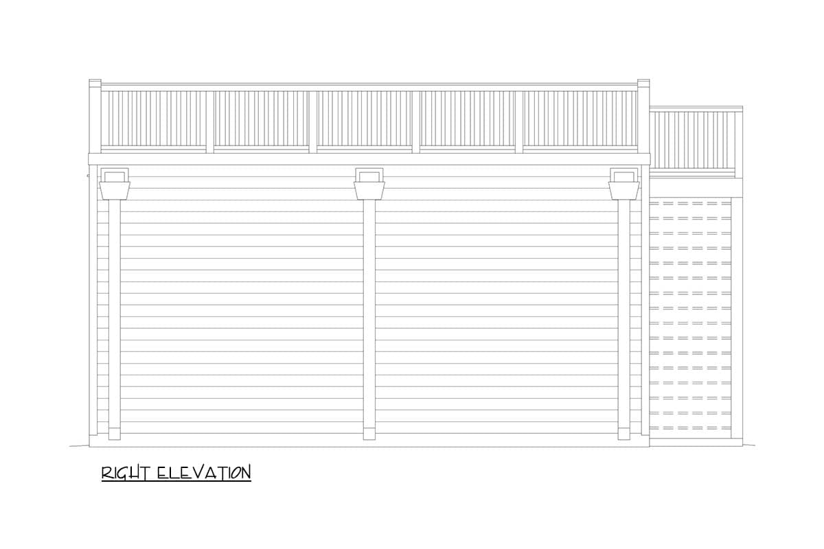 Plan 680654VR: Compact 1-Car Garage with Rooftop Deck - Image #4 - Traditional