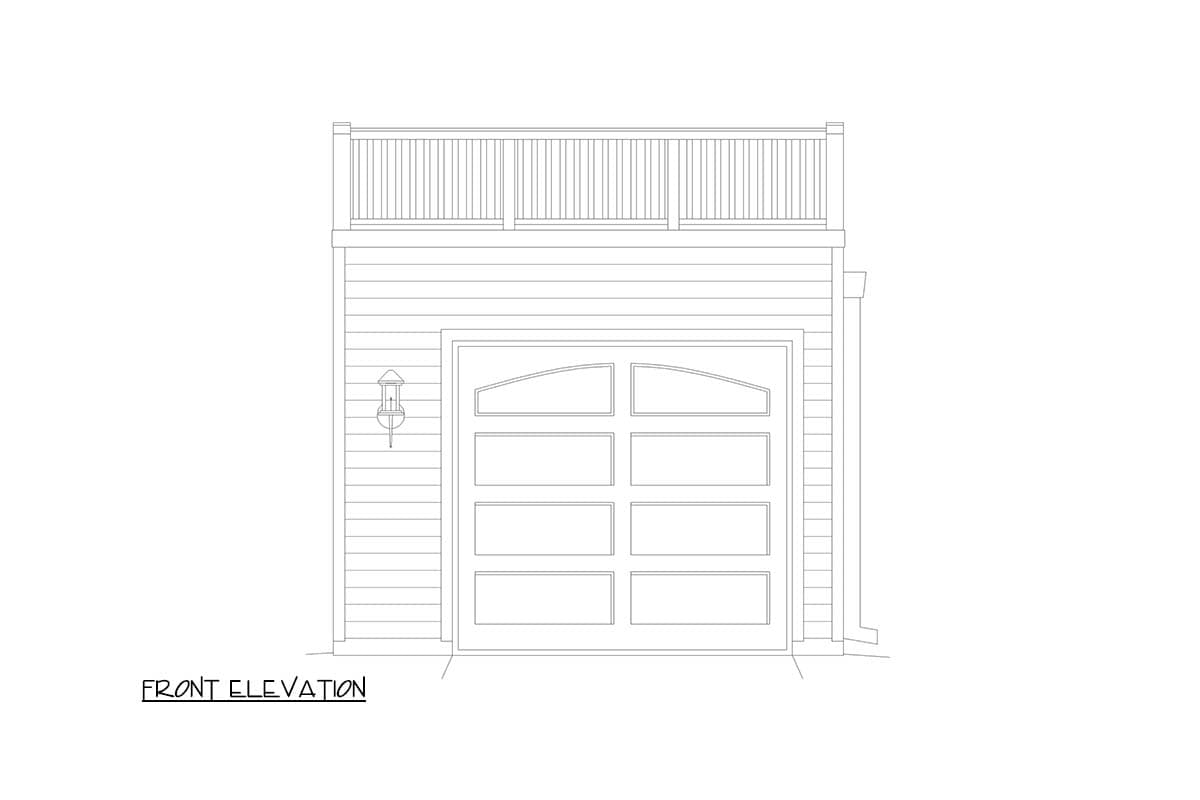 Plan 680654VR: Compact 1-Car Garage with Rooftop Deck - Image #2 - Traditional