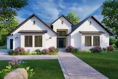 Single-Story Modern Farmhouse Plan with Study and 3-Car Garage
