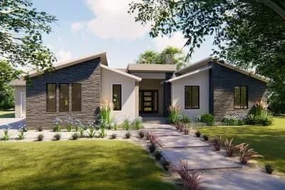 Modern Contemporary House Plan with 3 Beds, Study, and 2-3 Car Garage