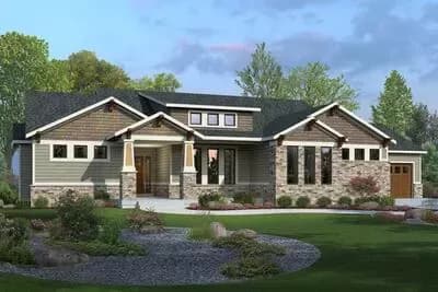 Craftsman Style House Plan with 3 or 5 Bedrooms and 3-Car Garage
