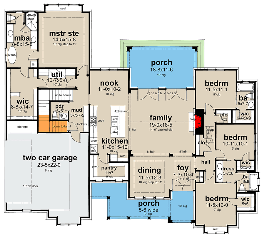 Plan 16945WG: 4-Bed Modern Farmhouse House Plan with Vaulted Great Room - Floor Plan - Main Level - European, Hill Country, Modern Farmhouse, Mountain, New American