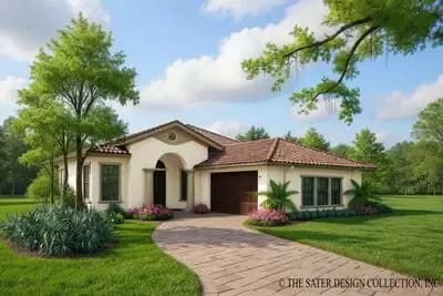 3-Bedroom Single-Story Mediterranean House Plan with Study and Veranda