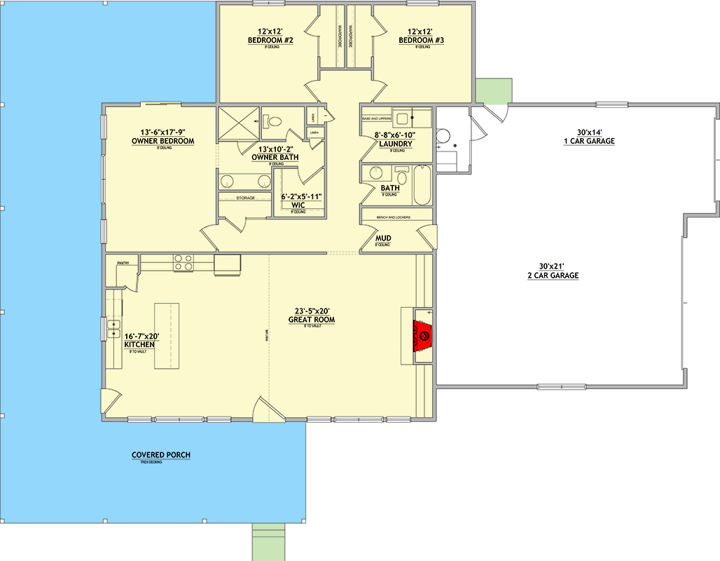 Plan 849061PGE: Single Story Modern Barndominium House Plan with Three Car Garage" - Floor Plan - Main Level - Barndominium, Farmhouse, Traditional