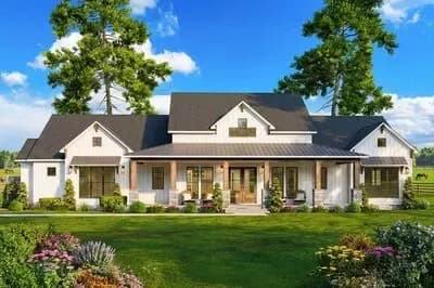 Single-Story Modern Farmhouse House Plan with Studio and Outdoor Living