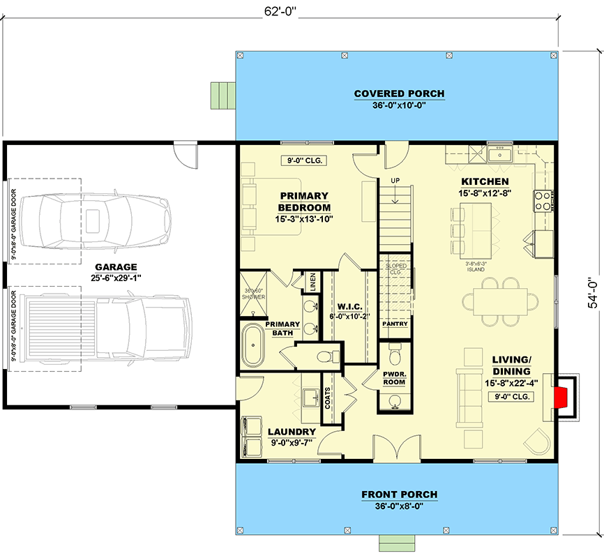 Plan 810056RBT: Charming Farmhouse Plan with 3-4 Beds, Split Layout and Covered Porch - Floor Plan - Main Level - Farmhouse, Modern Farmhouse