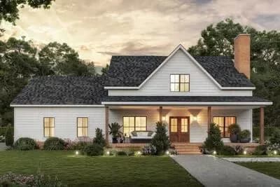Charming Farmhouse Plan with 3-4 Beds, Split Layout and Covered Porch