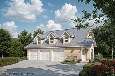 Coastal 3-Car Garage House Plan with Second Floor Living