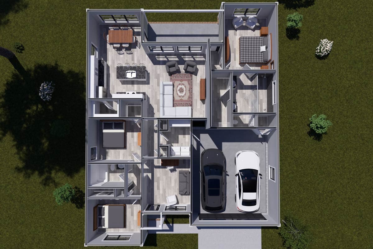 Plan 52517WM: Three-Bedroom Modern Country Ranch House Plan with Private Master Suite - Image #7 - Country, Ranch, Traditional