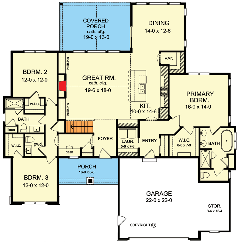 Plan 790179GLV: Charming Farmhouse House Plan with 3 Bedrooms and Open Concept Living - Floor Plan - Main Level - Farmhouse, New American