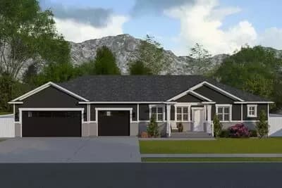 Two Bedroom Craftsman Ranch House Plan with Spacious Three Car Garage