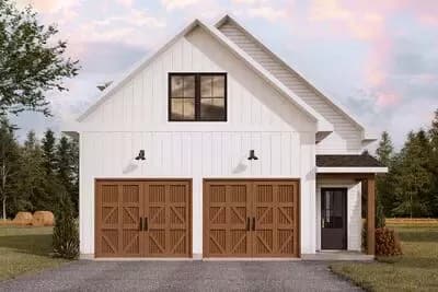 Modern Farmhouse Garage House Plan with Two Bays and Upper Loft