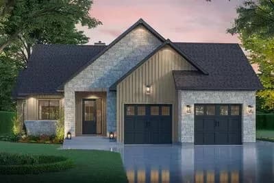 Transitional Country Cottage with Two-Car garage and Home Office