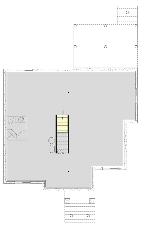 Plan 22746DR: Modern New American House Plan with Three Bedrooms and Cathedral Ceilings - Floor Plan - Basement Level - European, Modern, New American, Ranch, Transitional