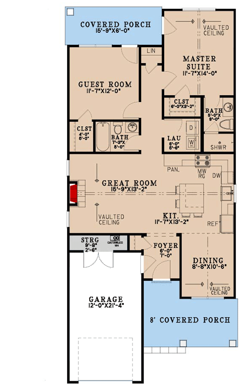 Plan 70950MK: Charming 2-Bedroom Bungalow House Plan with 1-Car Garage and Front Porch - Floor Plan - Main Level - Cottage, Craftsman