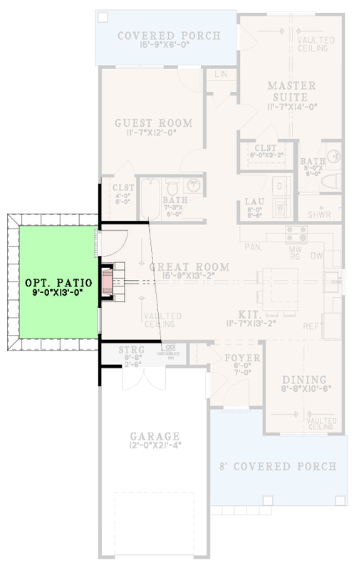 Plan 70950MK: Charming 2-Bedroom Bungalow House Plan with 1-Car Garage and Front Porch - Floor Plan - Main Level with Optional Patio - Cottage, Craftsman