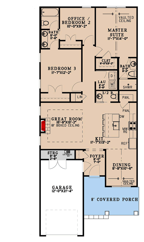 Plan 70951MK: Three Bedroom House Plan with Main Level Master Suite and Office - Floor Plan - Main Level - Craftsman, Traditional