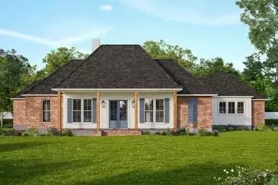 Acadian Style House Plan with 4 Beds and 2-Car Carport