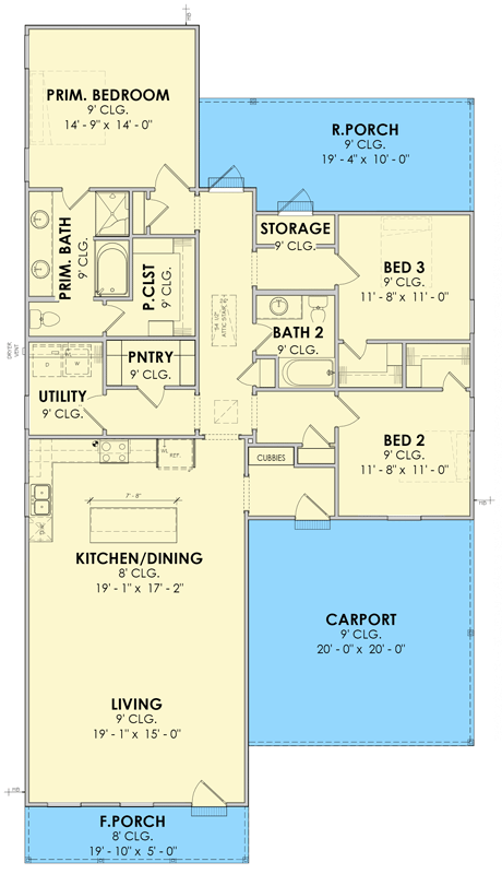Plan 185024PHD: Acadian Cottage House Plan with 3 Beds and 2 Baths - Floor Plan - Main Level - Acadian, Cottage, Louisiana-Style