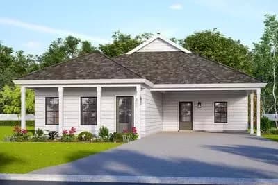 Acadian Cottage House Plan with 3 Beds and 2 Baths
