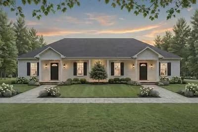 Country Duplex House Plan with 4 Beds and Split Layouts