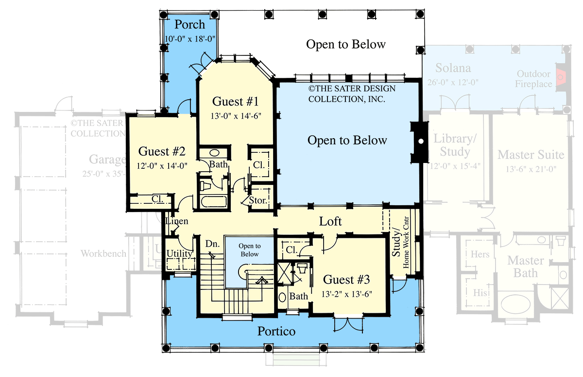 Plan 340144STR: Elegant Colonial Farmhouse Plan with 4 Bedrooms and 3910 Sq Ft - Floor Plan - 2nd Floor - Colonial, Country, Farmhouse, New American