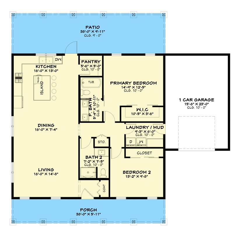 Plan 850021PKE: Modern Barndominium House Plan with Two Bedrooms and Butler Pantry - Floor Plan - Main Level - Barndominium, Modern Farmhouse