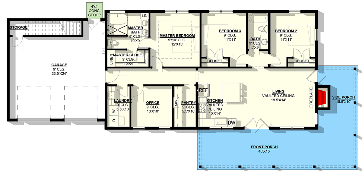 Plan 405107FDC: Three Bedroom Modern Barndominium House Plan with Expansive Wrap Around Porch - Floor Plan - Main Level - Barndominium, Modern Farmhouse