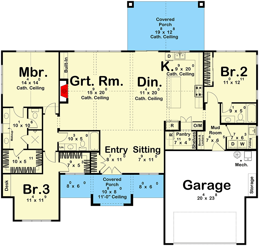 Plan 623607DJ: Elegant 3-Bedroom European Cottage House Plan with Open Concept Layout - Floor Plan - Main Level - Cottage, European