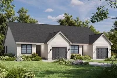 Charming Ranch Duplex House Plan with 4 Beds and 2-Car Garage