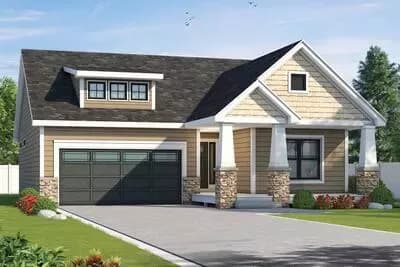 Craftsman House Plan with Two Bedrooms and a Private Pocket Office