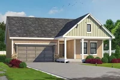  2-Bedroom Cottage Ranch House Plan with Sunroom and Office
