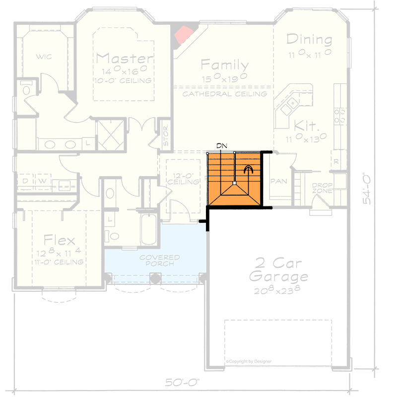 Plan 42738DB: Traditional Ranch House Plan with Flexible Living and Private Suite - Floor Plan - Basement Stairs Location - Ranch, Traditional