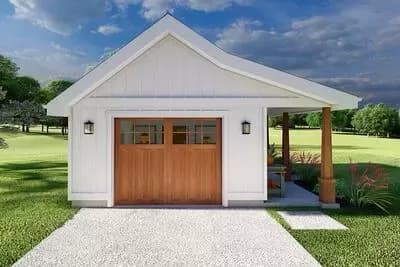 Modern Farmhouse Detached Garage House Plan with Covered Porch