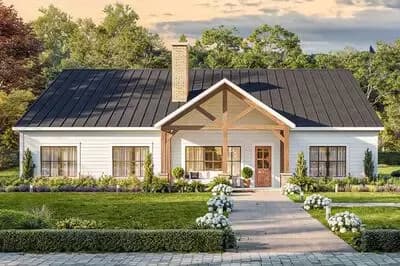 Modern Farmhouse Plan: 4 Beds, Split Layout