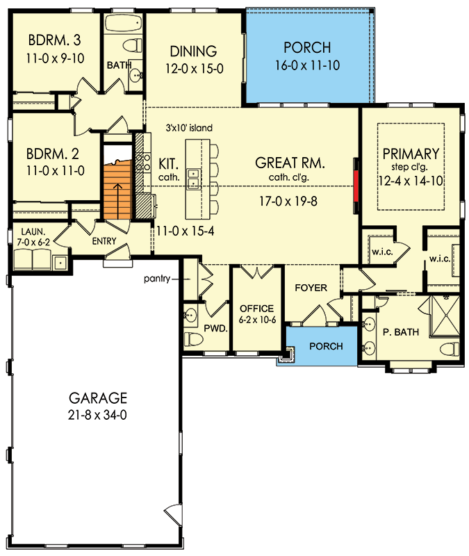 Plan 790180GLV: Charming Craftsman House Plan with 3 Bedrooms and 1890 Sq Ft - Floor Plan - Main Level - Country, Craftsman, New American, Ranch, Traditional