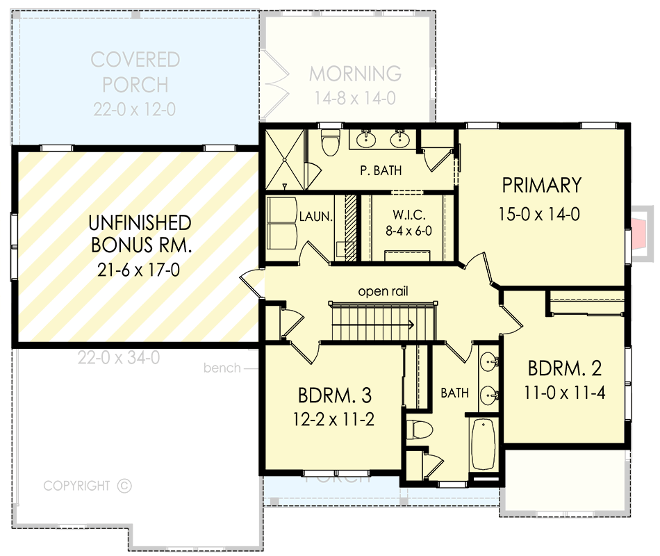 Plan 790181GLV: Charming Country Craftsman House Plan with 3 Beds and Bonus Room - Floor Plan - 2nd Floor - Country, Craftsman, Farmhouse, Modern Farmhouse, New American, Traditional
