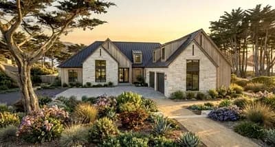 4-Bed Transitional Farmhouse House Plan with Vaulted Great Room