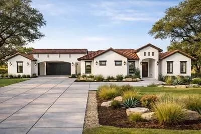 Mediterranean Spanish House Plan with 4 Beds and Large Workshop