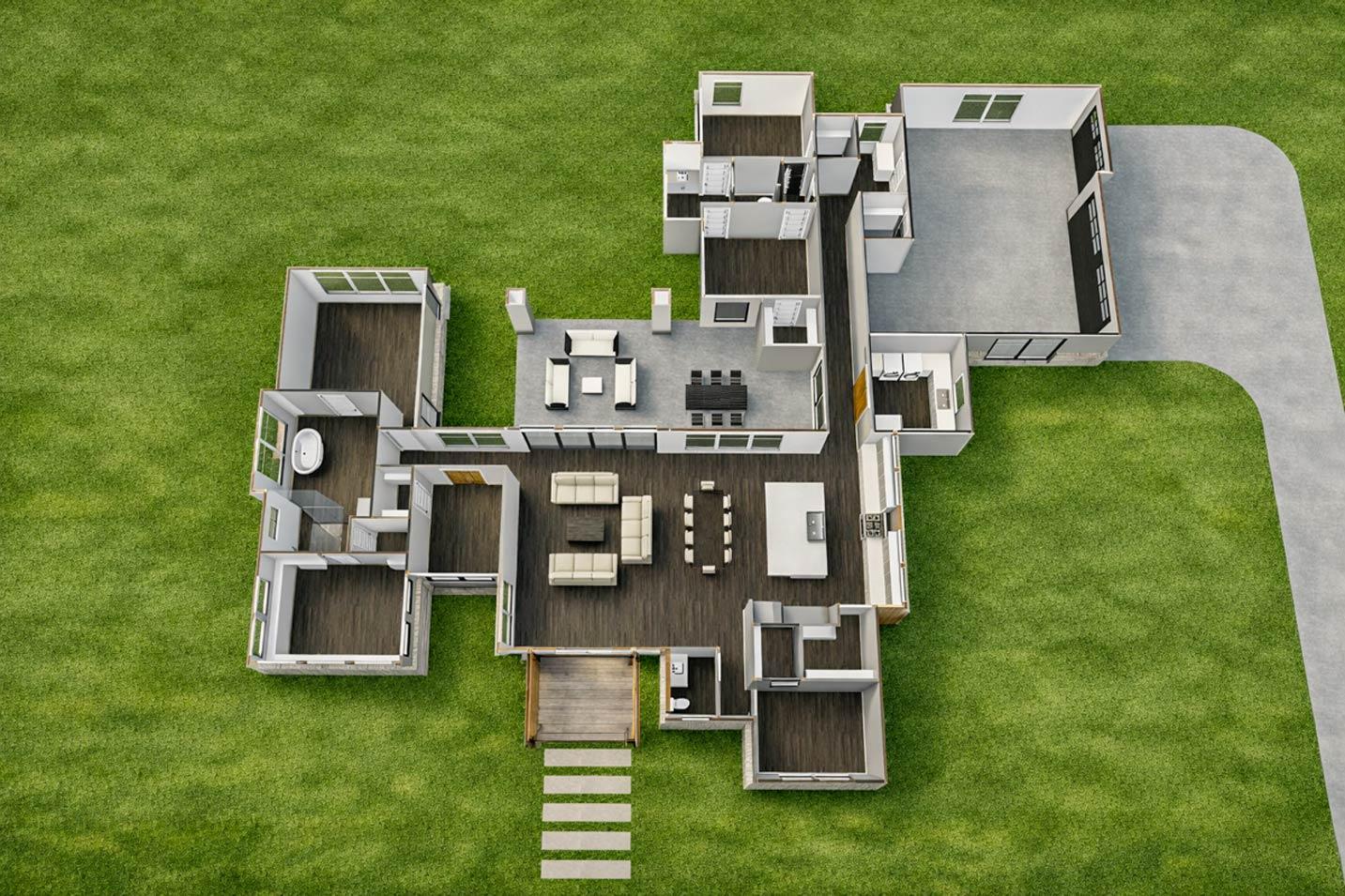 Plan 150018HRP: Contemporary Hill Country House Plan with 3-4 Beds and Two-Story Great Room - Image #7 - Contemporary, Hill Country, Transitional