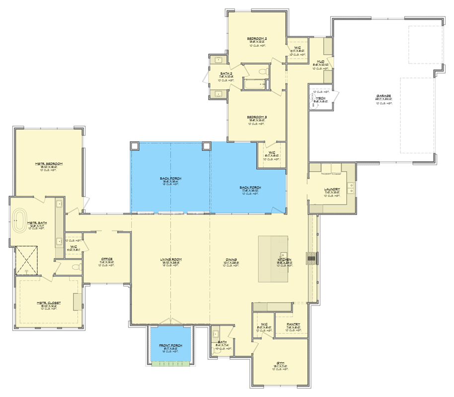 Plan 150018HRP: Contemporary Hill Country House Plan with 3-4 Beds and Two-Story Great Room - Floor Plan - Main Level - Contemporary, Hill Country, Transitional
