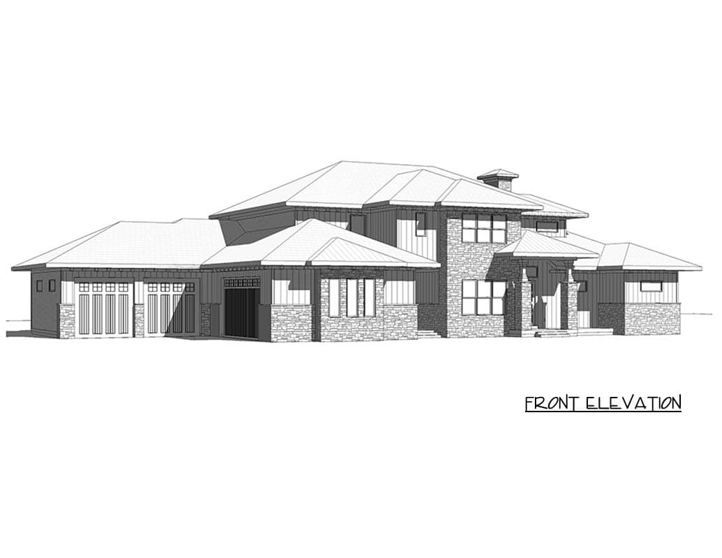Plan 910151WHD: Modern House Plan with 5 Bedrooms 4-Car Garage and Loft - Image #2 - Contemporary, Modern, Prairie