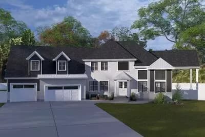 3 Bedroom Modern Transitional House Plan with Four Car Garage