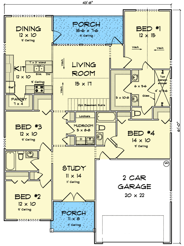 Plan 52526WM: Charming Ranch House Plan with 4 Bedrooms and Main Floor Master Suite - Floor Plan - Main Level - Ranch, Traditional